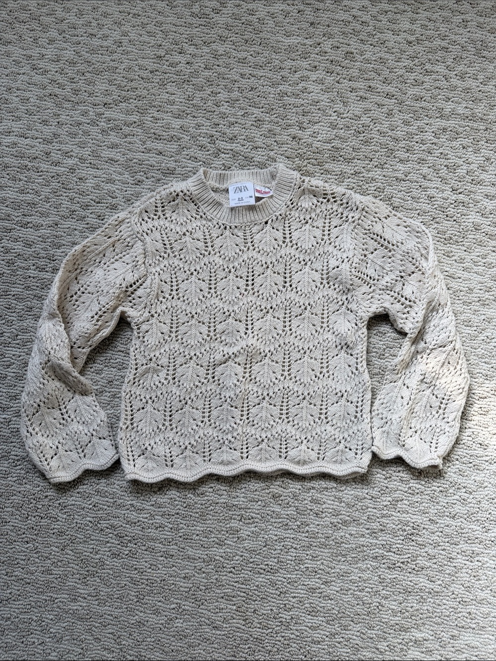 Zara Cream Openwork Crewneck Sweater